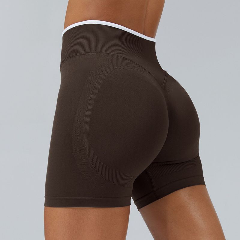European and American Style Color-Block Seamless Tight Yoga Shorts for Women, Peach Butt-Lifting Sports Shorts, Running Fitness Shorts, Breathable