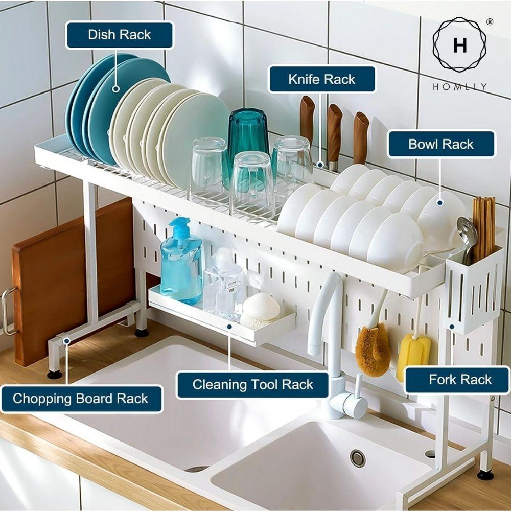 Homlly Trii Over the sink adjustable Width and Height Cultery Utensils Dish Drying Drainer Kitchen Organizer Rack