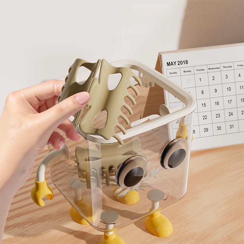 Cute Transparent Desktop Small Trash Can Office High-Value Covered Storage Waste Paper Basket Student Desk Dormitory Storage Bin