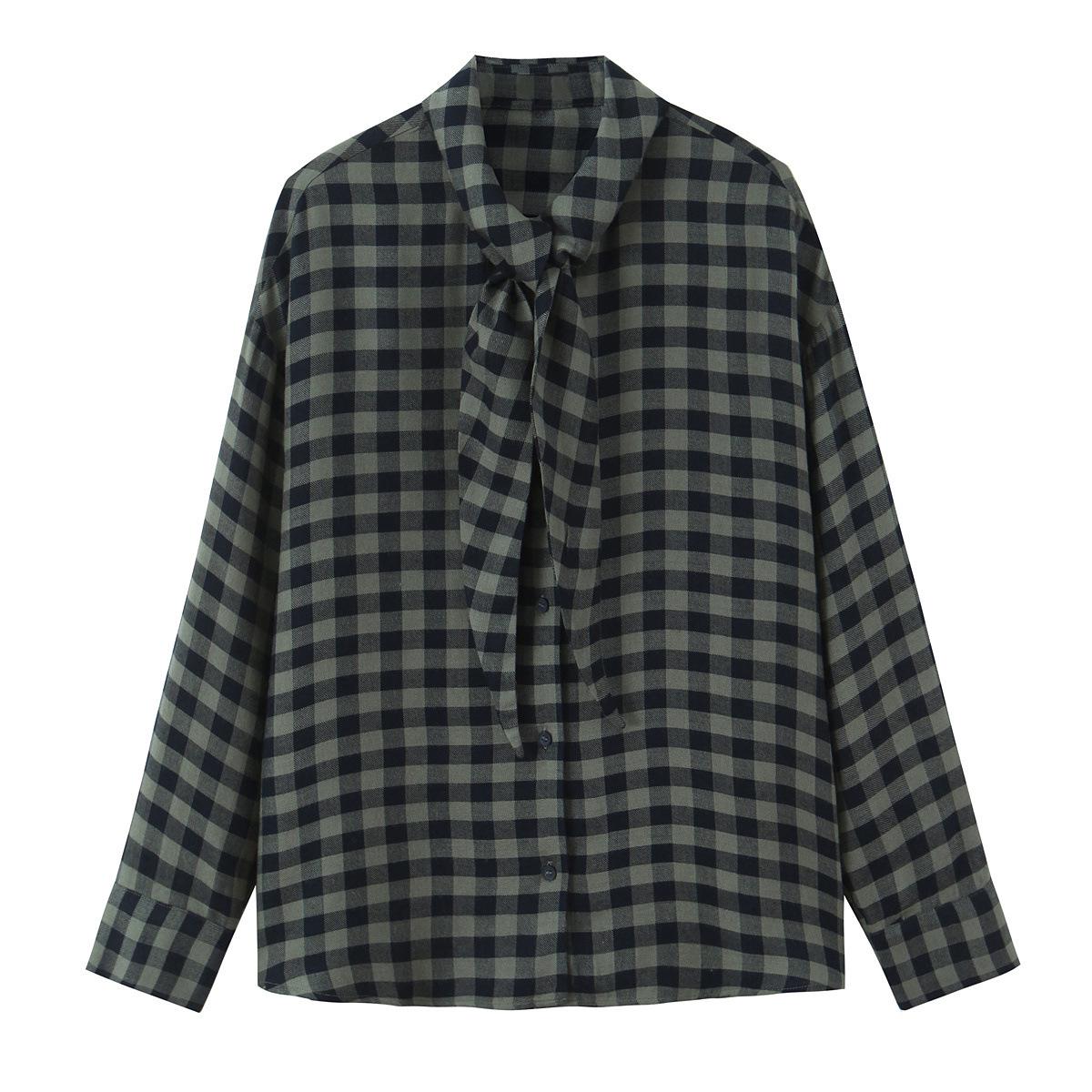 2025 Autumn/Winter Women s Plaid Shirt: Minimalist European/American Style with Flowing Collar Small