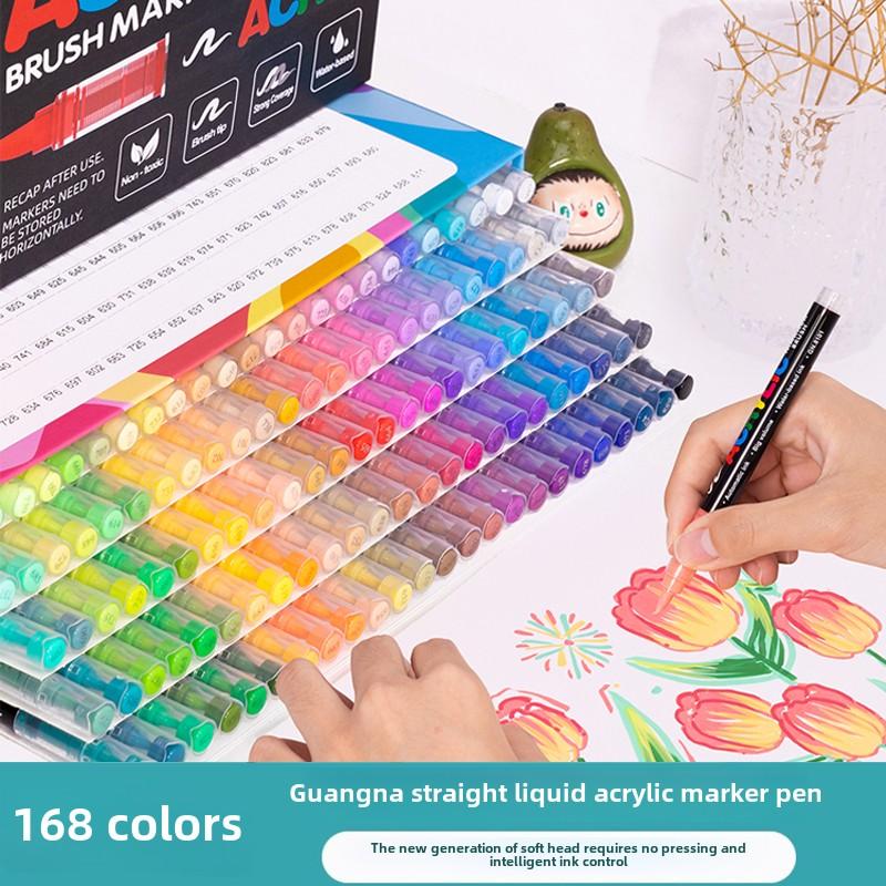 120/72/60 Colors Waterproof Acrylic Marker Pens with Soft Brush Nib,  Students' Art On Glass, Stone, Metal, Wood, Plastic &Paper