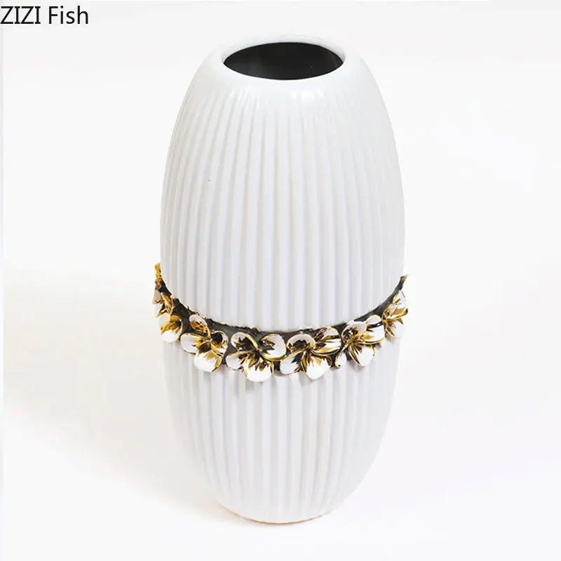 Creativity Tower Shape Gold-plated Ceramic Vase Artificial Flowers Decorative Flower Arrangement Desk Decoration Floral Vases