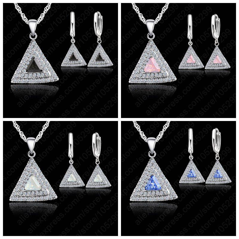 Top Selling 925 Sterling Silver Jewelry Set 18 Inches Chain Pendant Necklace / Earring CZ Jewelry Set For Women Wedding Gift