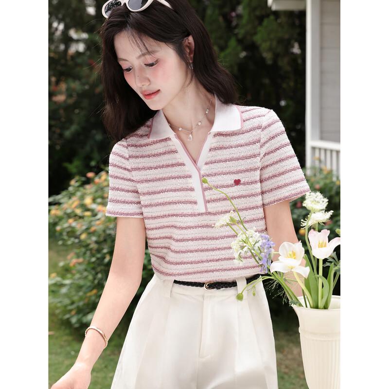 Deer Xiangnan Women s Striped Short Sleeve T-Shirt M