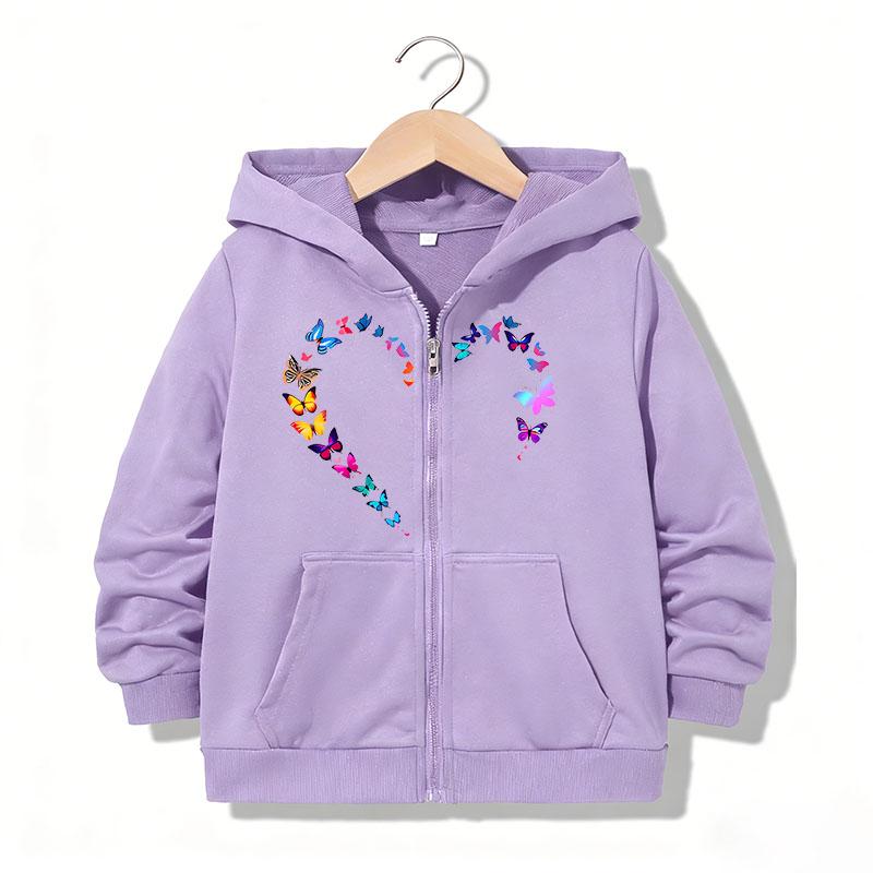 Hoodie Zipper Hoodie Funny Casual Butterfly Heart Letter Hoodies Jackets Boys Girls Y2k Zip Up Sweatshirt Fashion