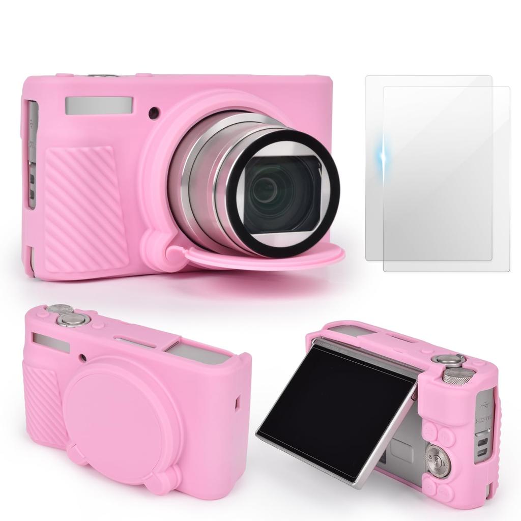 VOVMOEYA Case Silicone Case Glass Protector Compatible with Canon Silicone Cover for Canon Digital Protective Cover for HS Compact Silicone Case with