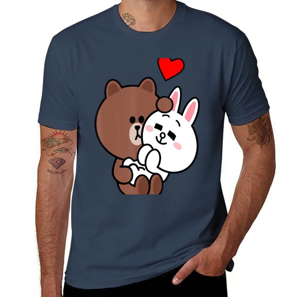 Cute Brown Bear Cony Rabbit Me Tenderly Rounisextic Tshirt Casual Trendy Short Sleeve Tshirt