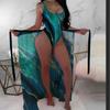 European and American Swimsuit Women's Three-piece Mesh Blouse Contrasting Color Printing Bikini