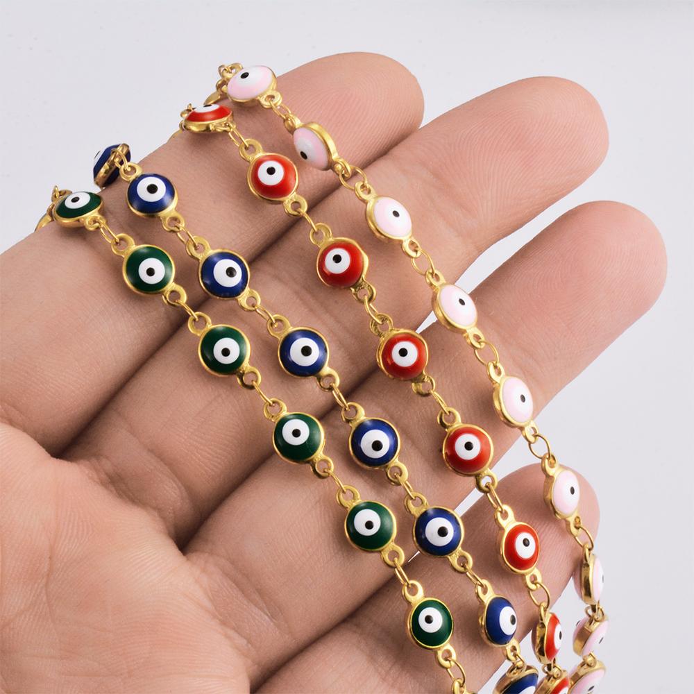 Stainless Steel Bracelets Blue Red Evil Eye Enamel Bead Bracelet For Women Lucky Turkish Eye Jewelry Gifts