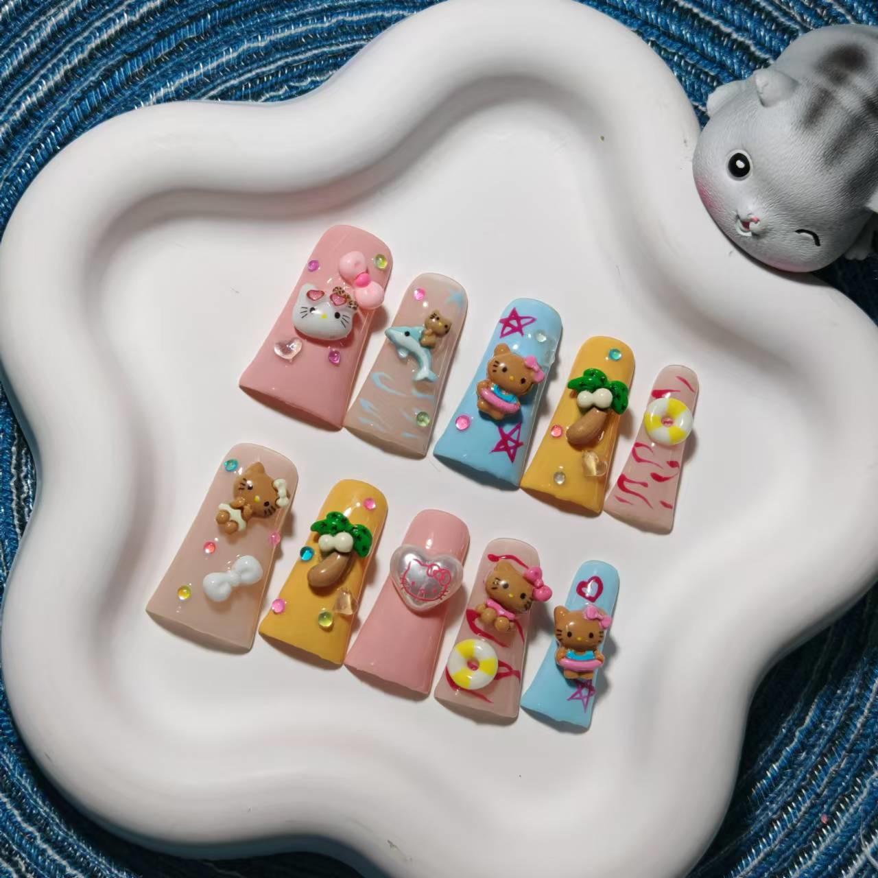 

Европейско-американский дофаминовый стиль Черный КТ Кот Ручная работа Носимые наклейки для нейл-арта Утиный клюв. Large