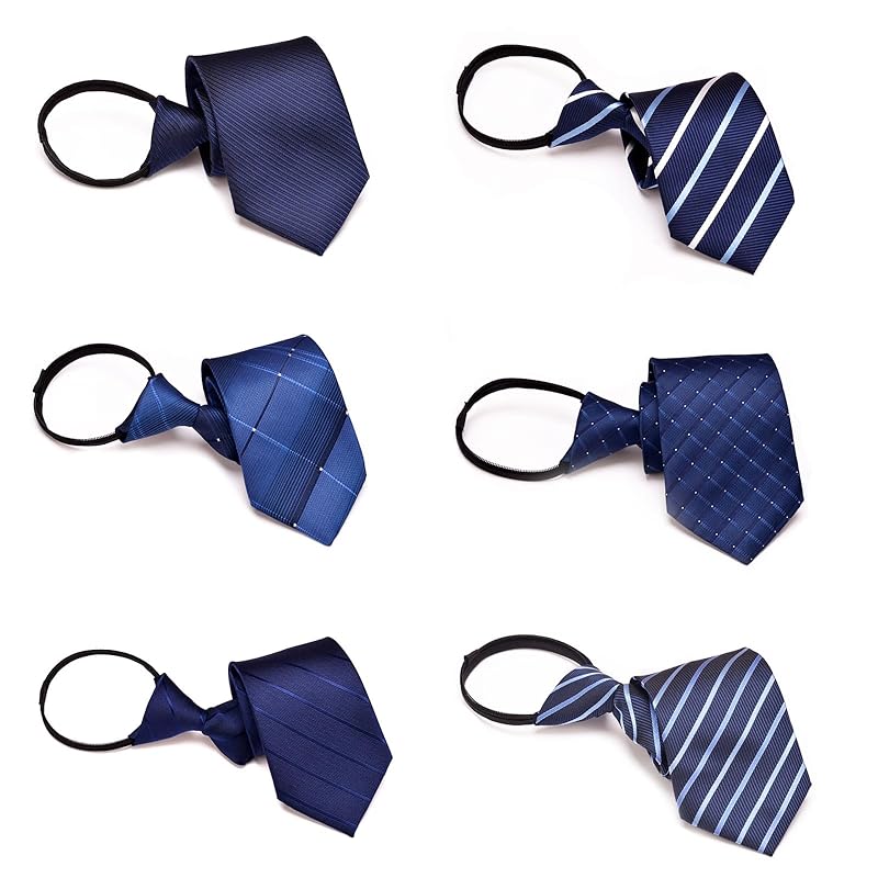 

[Junerose] one touch tie Navy 6 piece set Wear for 10 seconds Plain color easy tie Fashionable formal clothes graduation ceremony Job hunting