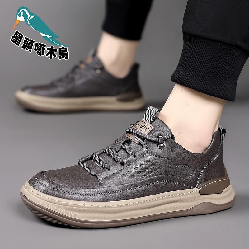 Star-headed Woodpecker Men's Shoes Genuine Leather 2025 New Men's Versatile Breathable Fashion Board Shoes