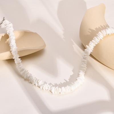 Hawaiian White Chip Shell Choker Necklace for Women,Puka Shell Chain Link