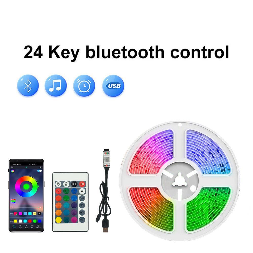 RGB LED Light Strip Set with 5V USB, 24-Key Remote & Bluetooth for TV Backlighting