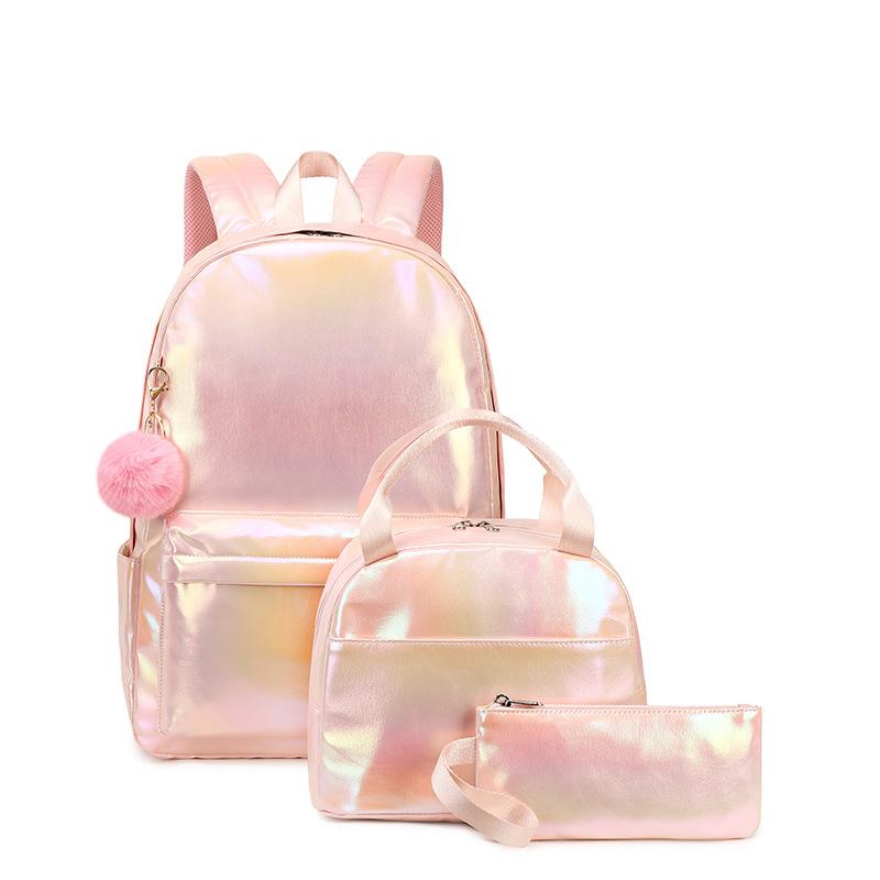 

3 Pcs Set Children s School Bag Cute Student Backpacks for Teenager Girls Waterproof School Bags with Lunch Bag Pencil Case рожевий