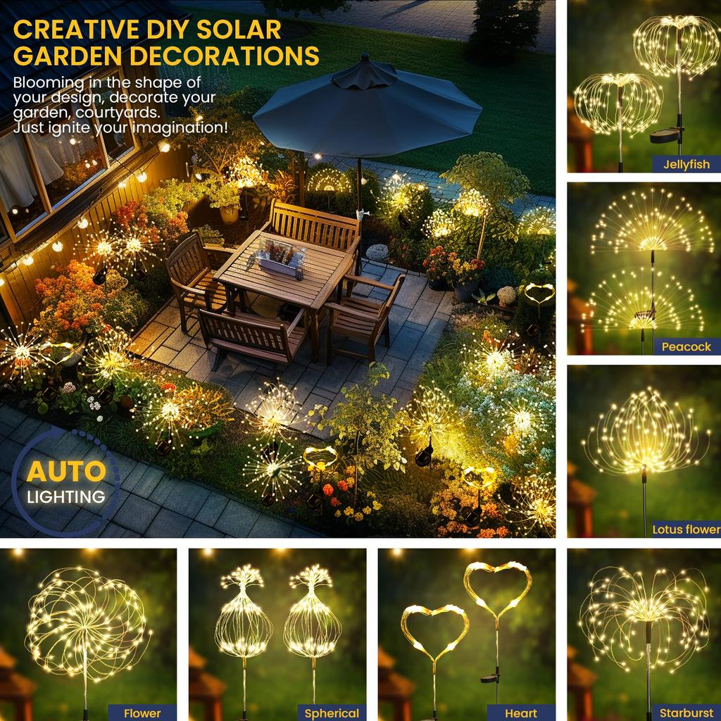 LED Solar Firework Lights Garden Decoration Fairy Lamps Waterproof Outdoor Firefly Bee Lawn Lamp Patio Landscape Yard Light