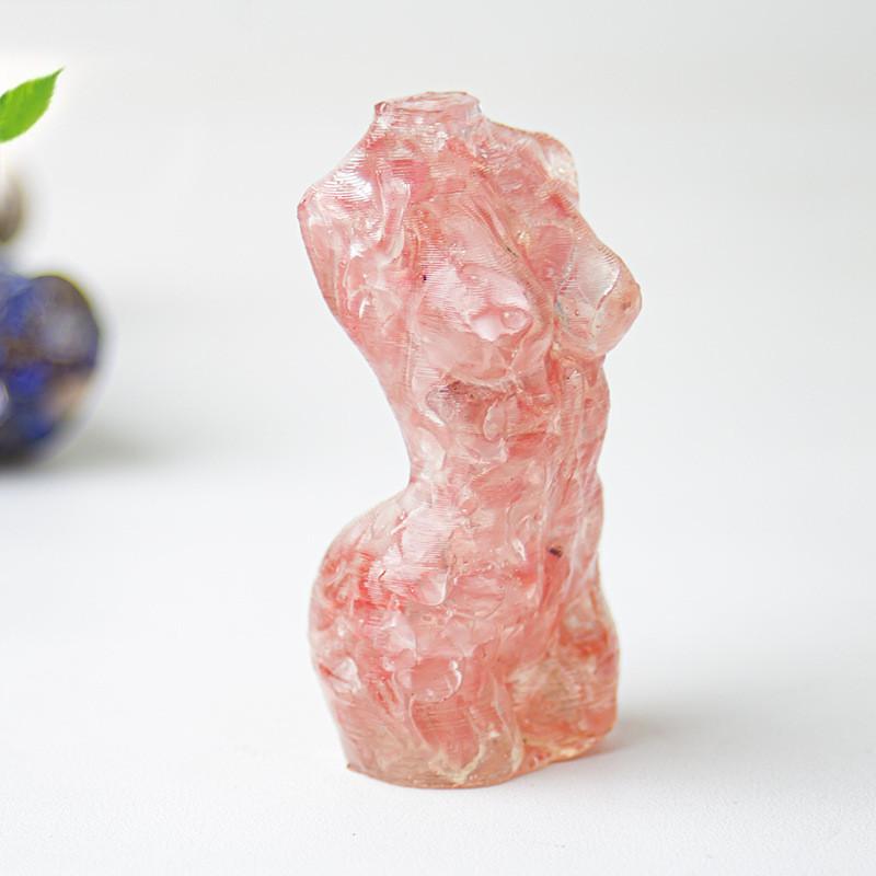 Resin Art Sculpture Of Female Figure With Natural Water Crystals For Desk Display