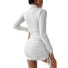 Women's Sexy Dress Solid Color Hollowed Out Long-sleeved Half-high Neck Package Hip Skirt Elegant And Comfortable
