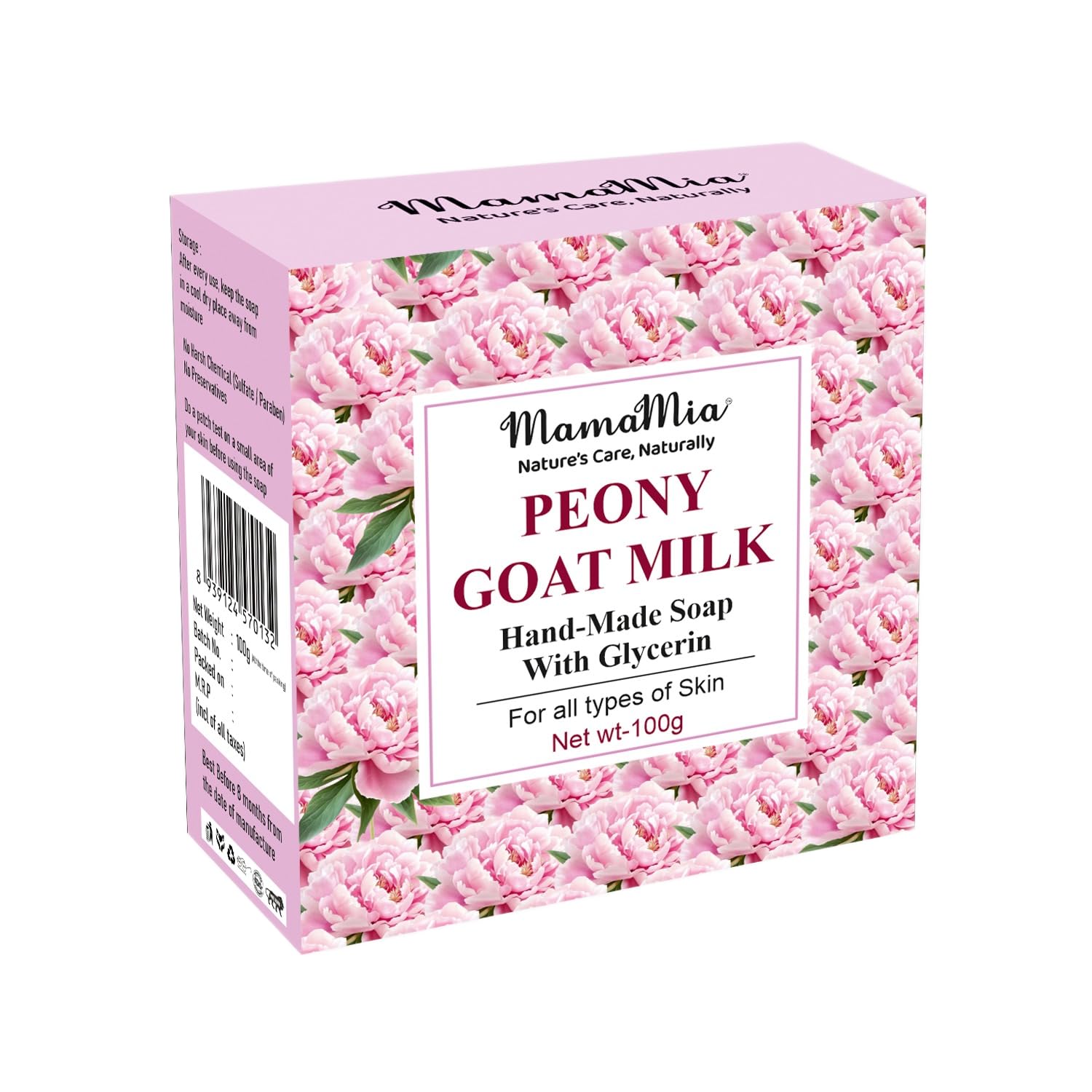 

MamaMia Пион Козье Молоко Ручная Работа Мыло с Глицерином (100г) | Для нормальной и сухой кожи | Обогащен маслами жожоба, миндаля и кокоса | Без SLS, SLES и Pa