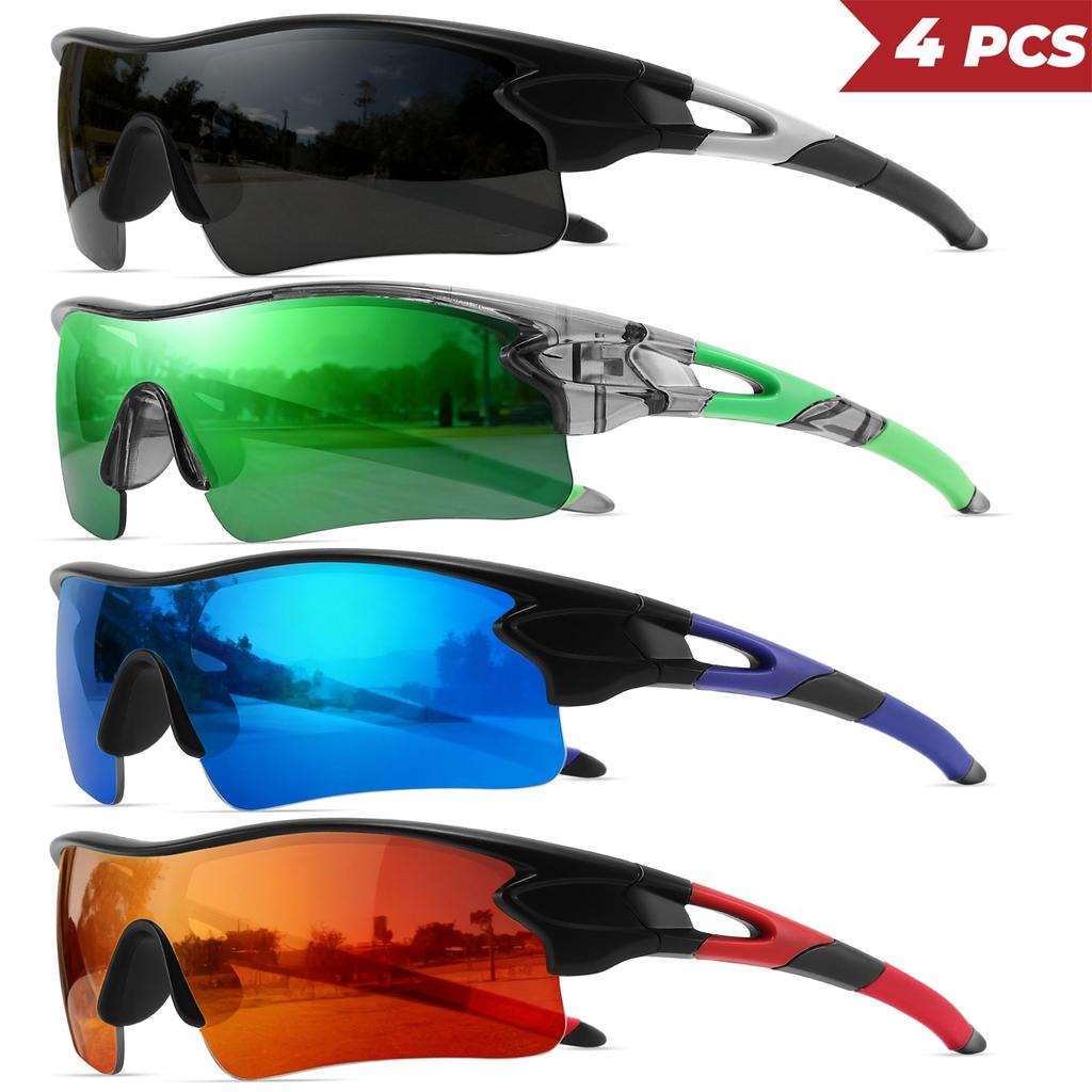 4PCS New Fashion Colorful Sports Sunglasses - One-Piece Wraparound Lens UV400 for Running Cycling Outdoor 7