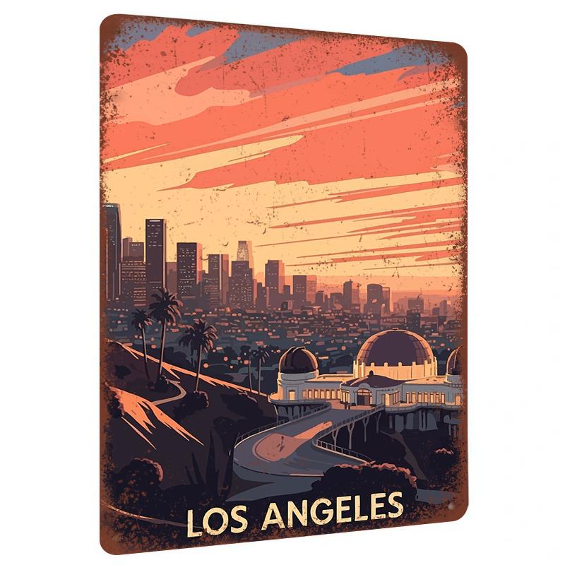 

Los Angeles Skyline Metal Wall Art Vintage Retro Style Cityscape Decor for Home Office Living Room 20x30cm（7.8x11.8inch）