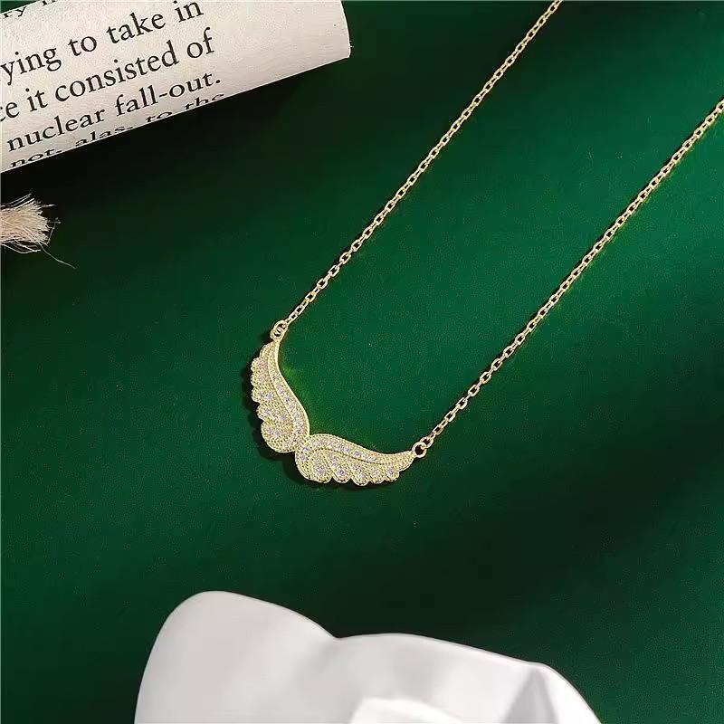 Mode Neu 925 Sterling Silber Funkelnder Cz Zirkon Engel Flügel Anhänger Halskette für Beste Freunde Geschenke Schmuck