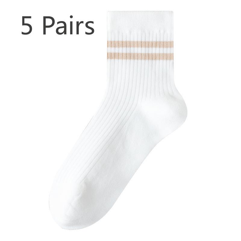 5 Perechi de Șosete Dama de Primăvară și Toamnă Antibacteriene din Bumbac Pur Fără Cusături cu Bare Paralele Medii