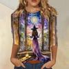 Women's Fashion Casual 3/4 Sleeve Halloween Print Neck Blouse