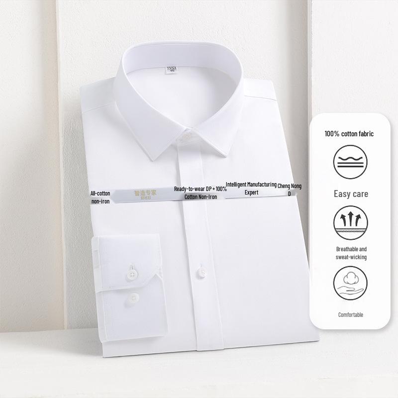 Men's Non-Iron Long Sleeve Cotton Shirt: Business Casual Solid & Stripe