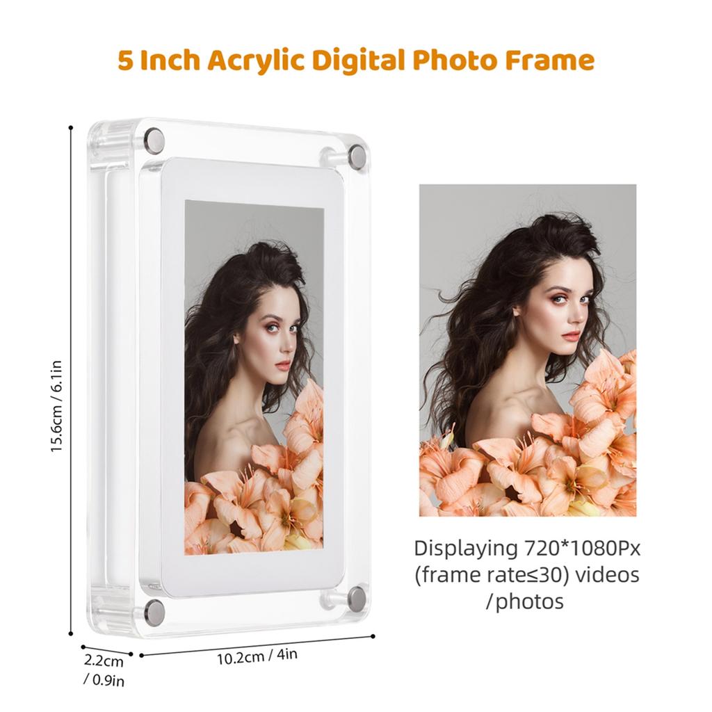 Porta-Retrato Digital Acrílico 8GB Memória Exibição Foto Música Vídeo Rotação Automática Porta-Retrato Digital 5 polegadas para