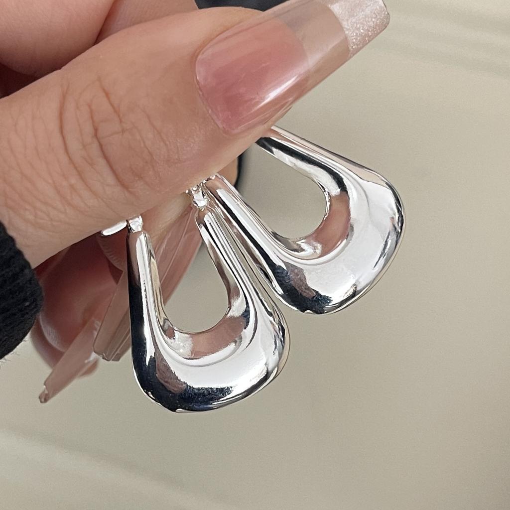925 Sterling Silver Earrings For Women Trendy Geometric Big Thick Hollow Earring Jewelry Prevent Allergy Party Gift Accessories