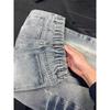 American diagonal lightning pattern jeans men's trendy high street slim-fit pants showing thin legs and slightly pulled pants