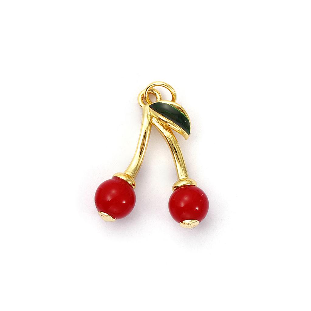 1 Piece Brass Charms 18K Gold Plated Red Cherry Fruit Cubic Zirconia Pendants For Necklace Bracelet Earrings Jewelry Making