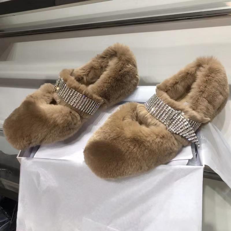 

Жіночі зимові одномісні туфлі Mao Mao One Word Water Diamond Square Head Взуття Мері Джейн з плоским низом Тепле бавовняне взуття 40 хакі