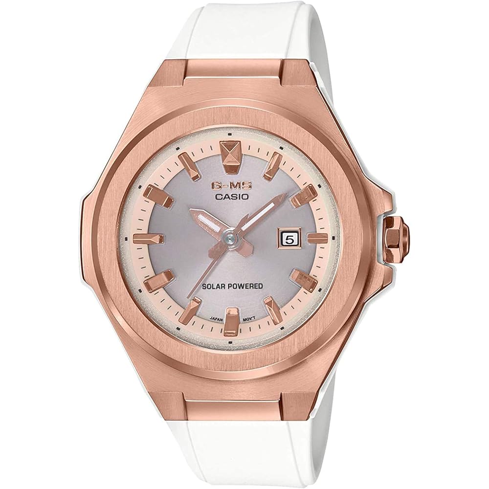 Casio Baby-G Analog Solar Watch for Women Metal White Rose Gold MSG-S500G-7A2