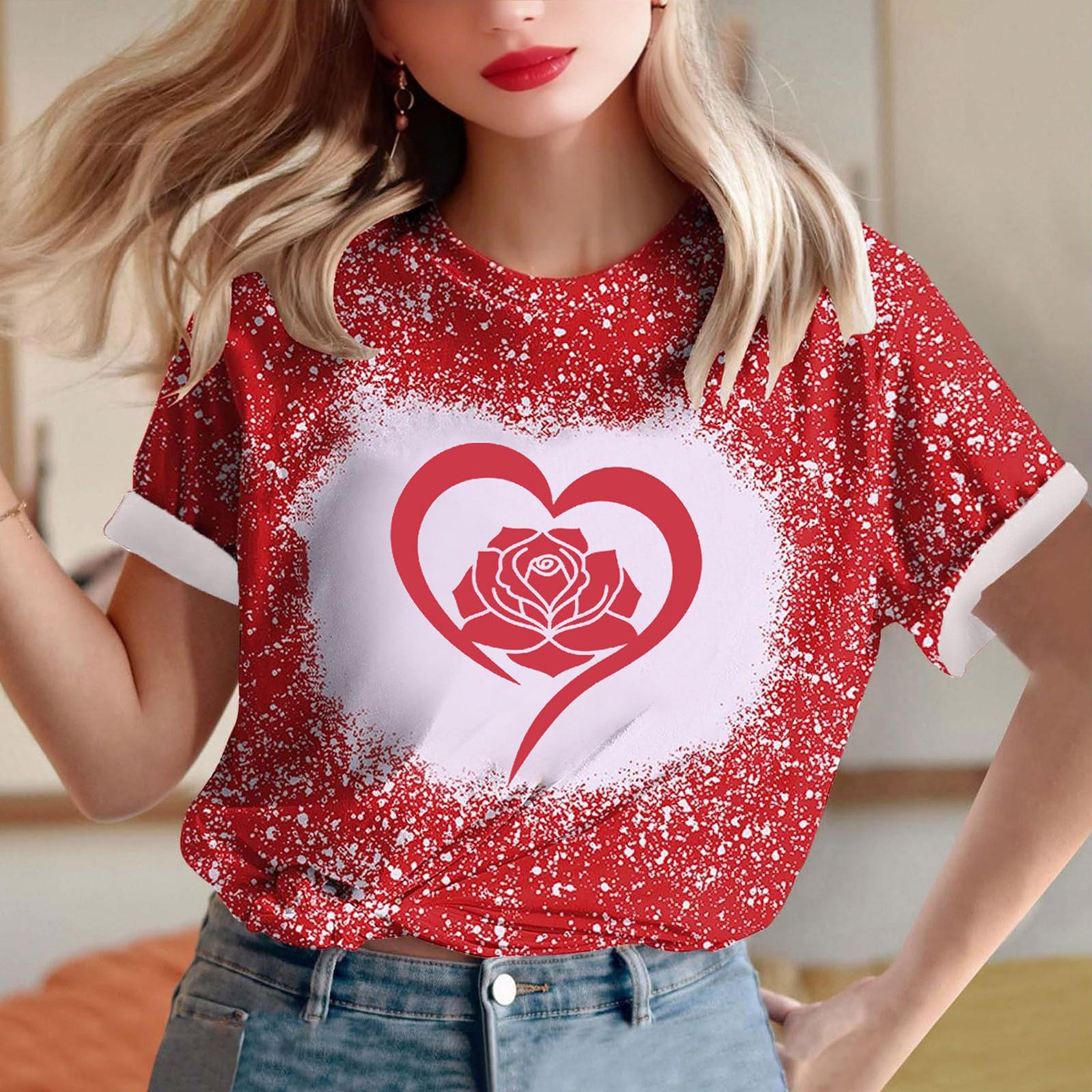 

Женская свободная футболка с круглым вырезом и принтом ко Дню святого Валентина с короткими рукавами XL арбуз красный