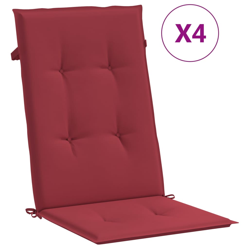 Garden Chair Cushions for High Back Chairs 4 pcs Burgundy 120 x 50 x 3 cm