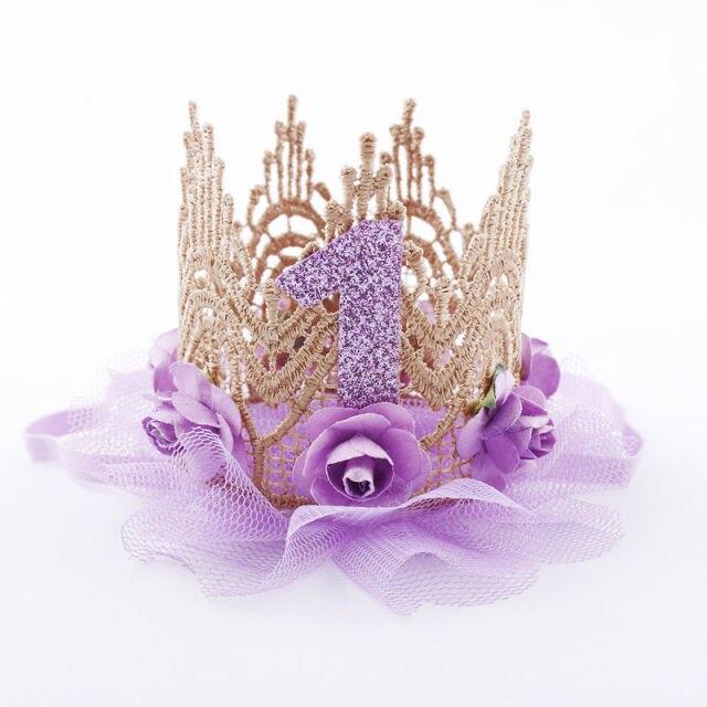 1Pc Baby Girl Happy Birthday Party Hats Kids One Year Flower Princess Crown Headband Baby Shower 1St Birthday Decor Party Supply