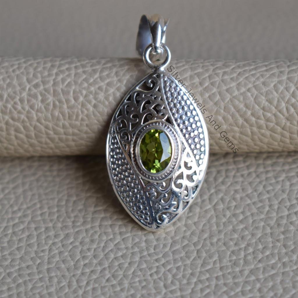 Handmade Oval Peridot Pendant: 925 Sterling Silver Boho Jewelry