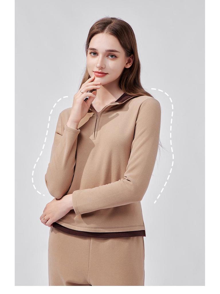 Women's Fleece-Lined Half-Zip Hoodie Sweater for Autumn and Winter