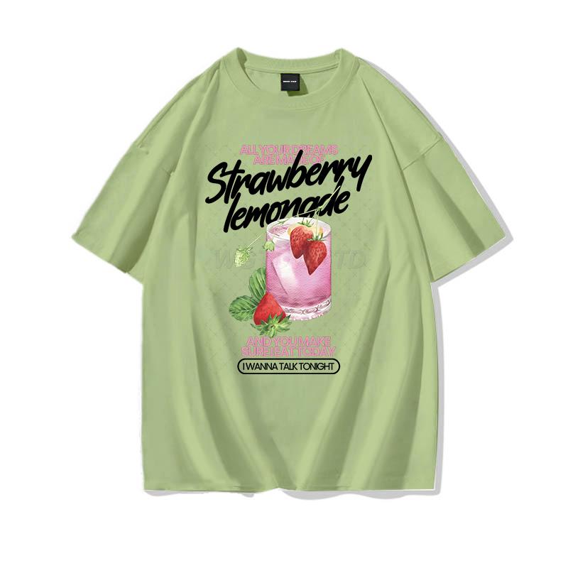 Strawberry Lemonade T-Shirt Cotton Summer Tops Women's Clothing Pink Strawberry Top Girl Outfits Gift Fashion Casual T-shirts
