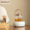 800ml Transparente Glas Teekanne mit Bambushenkel Vertikales Muster Dampf-Teekanne Kochender Wasserkocher Kessel Chinesisches Teegeschirr