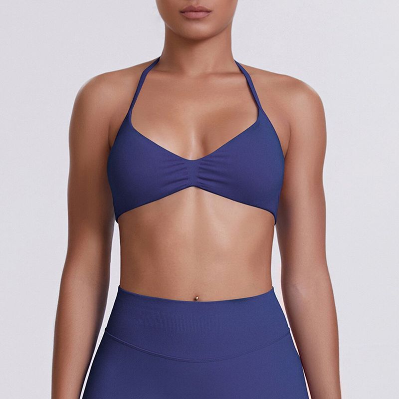 European and American Style Thin Strap Beauty Back Halter Sports Bra for Women, Pilates Yoga Tank Top, Seamless Fitness Underwear Camisole