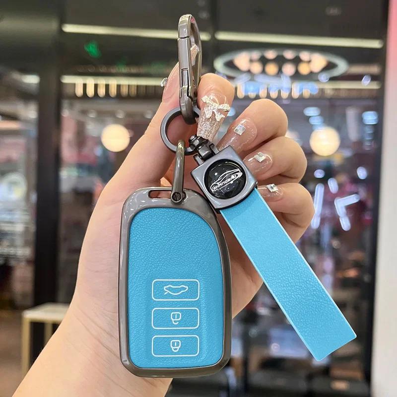 Stylish Zinc Alloy + Leather 2 3 Button Car Key Case for S0 Prado Yaris Vios Previa Protective Case Keyless Car Accessories JH0