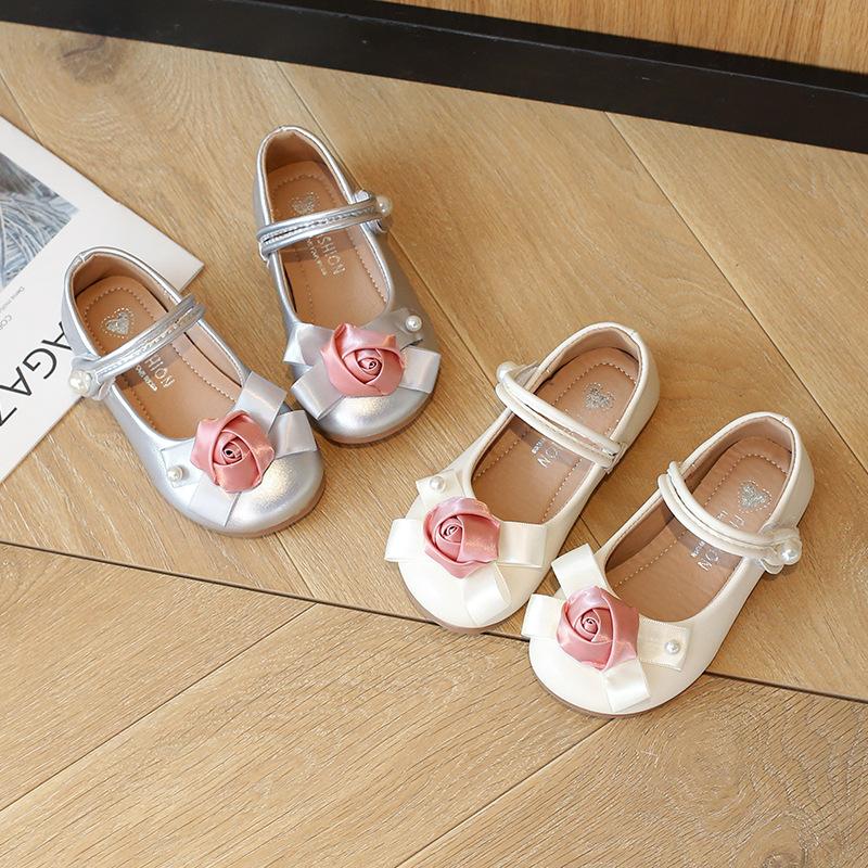 Girls small leather shoes round head Velcro medium children princess shoes single shoes flower dance shoes college style versatile 2025