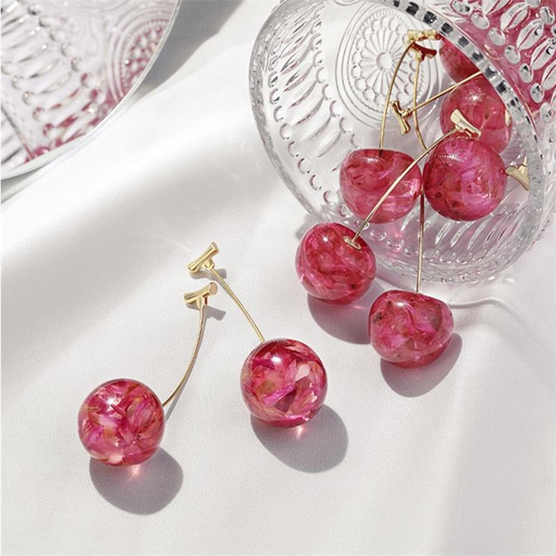 Pinkdudu Cherry Dangle Earrings for Women Sweet Fruit Design Gold Plated Pendant Earrings PD416