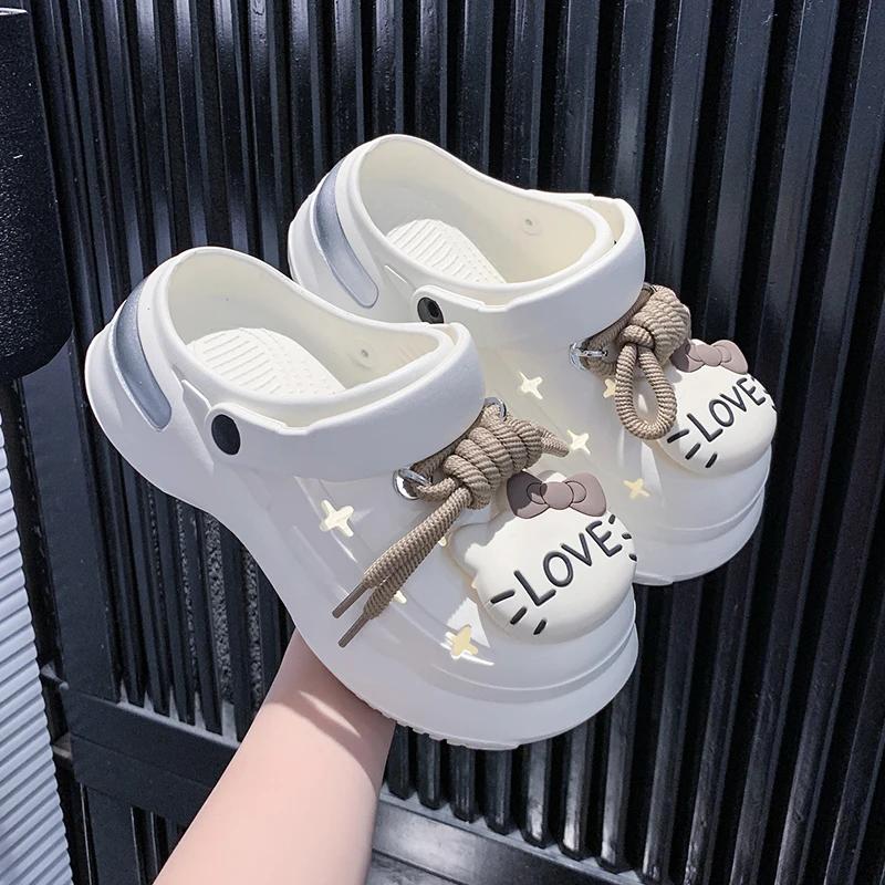 

Fashion 2025 Cute Cartoon Thick Sole Sandals Women Summer Lace-Up Eva Clogs Garden Shoes Woman Non Slip Platform Beach Sandles Female 35-36