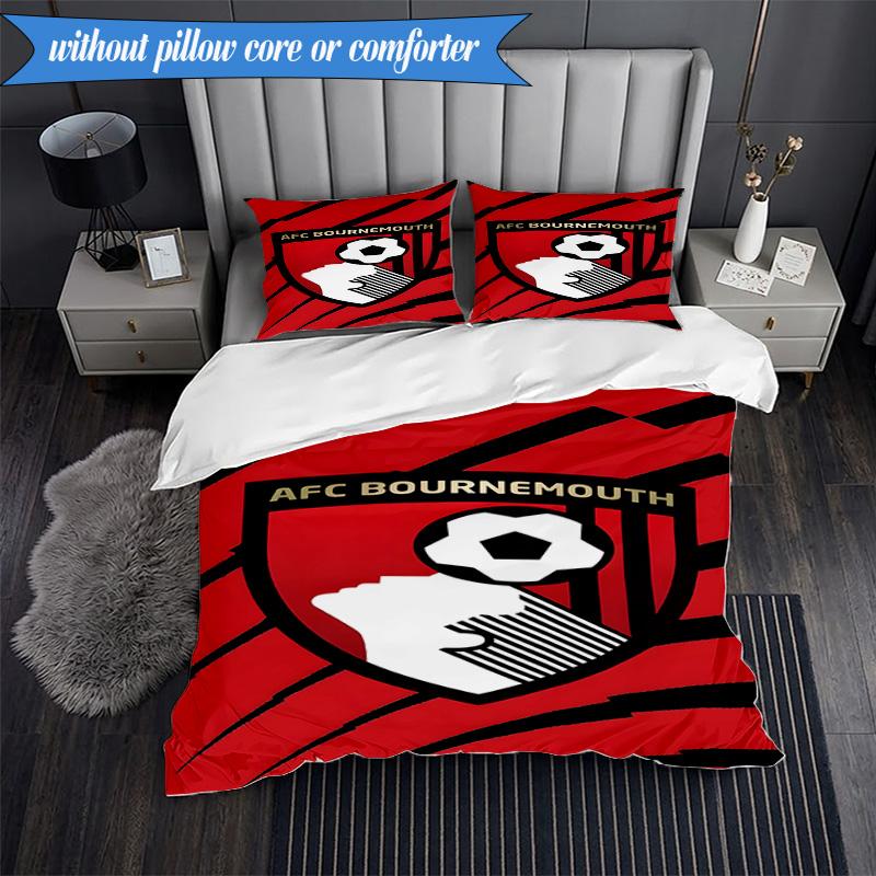3PCS Afc Crest Bournemouth Printed Soft Bedding Set,Including 1pc Duvet Cover And 2pcs Pillowcases Perfect for Bedroom, Dormitory, Fan gift