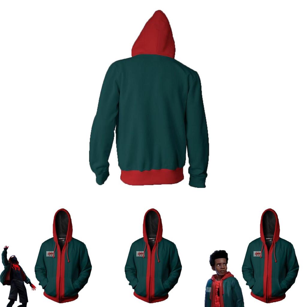 Men Miles Morales Spiderman Into The Spiderverse Hooded Sweatshirt With Long Sleeves And Highquality Spandex Material