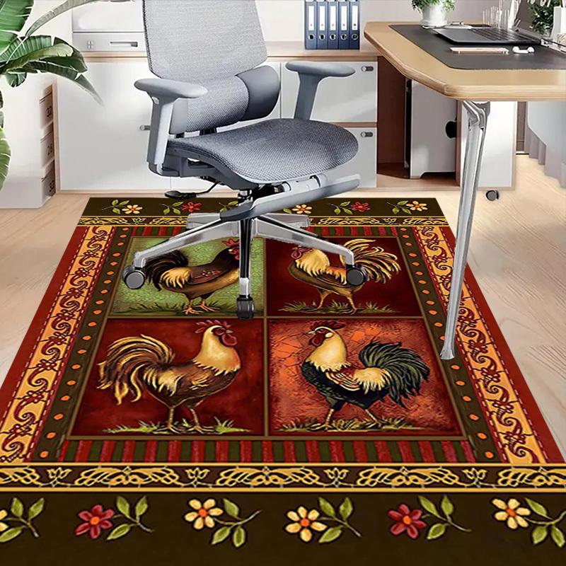 1PC Rooster Farmhouse Non-Slip Floor Carpet Compatible for Office&Living Room&Bedroom&Dining room - Flat- Soft & Pattern, Vibrant Colors-W301